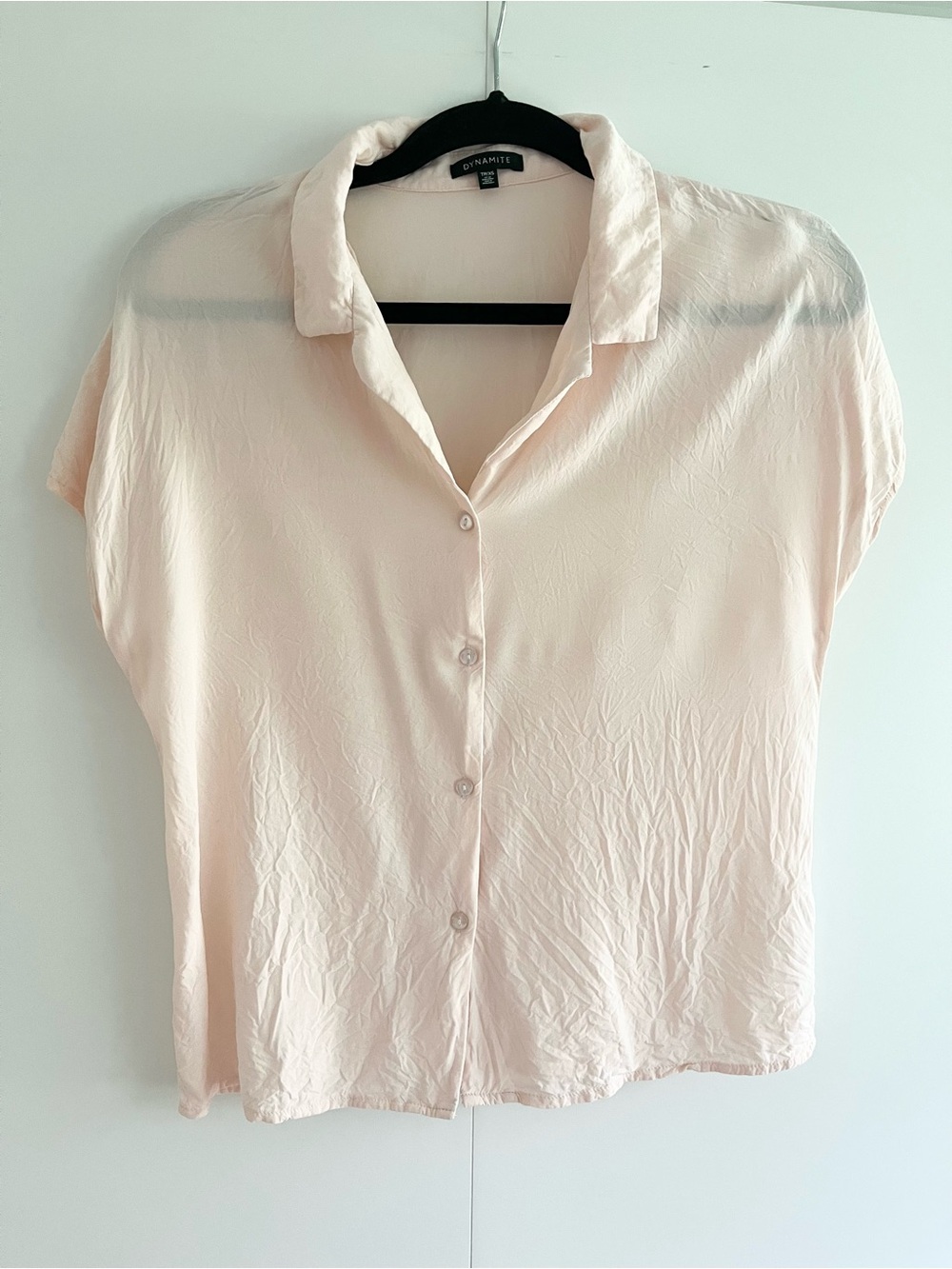 Light Pink Button-Down Short Sleeve Blouse